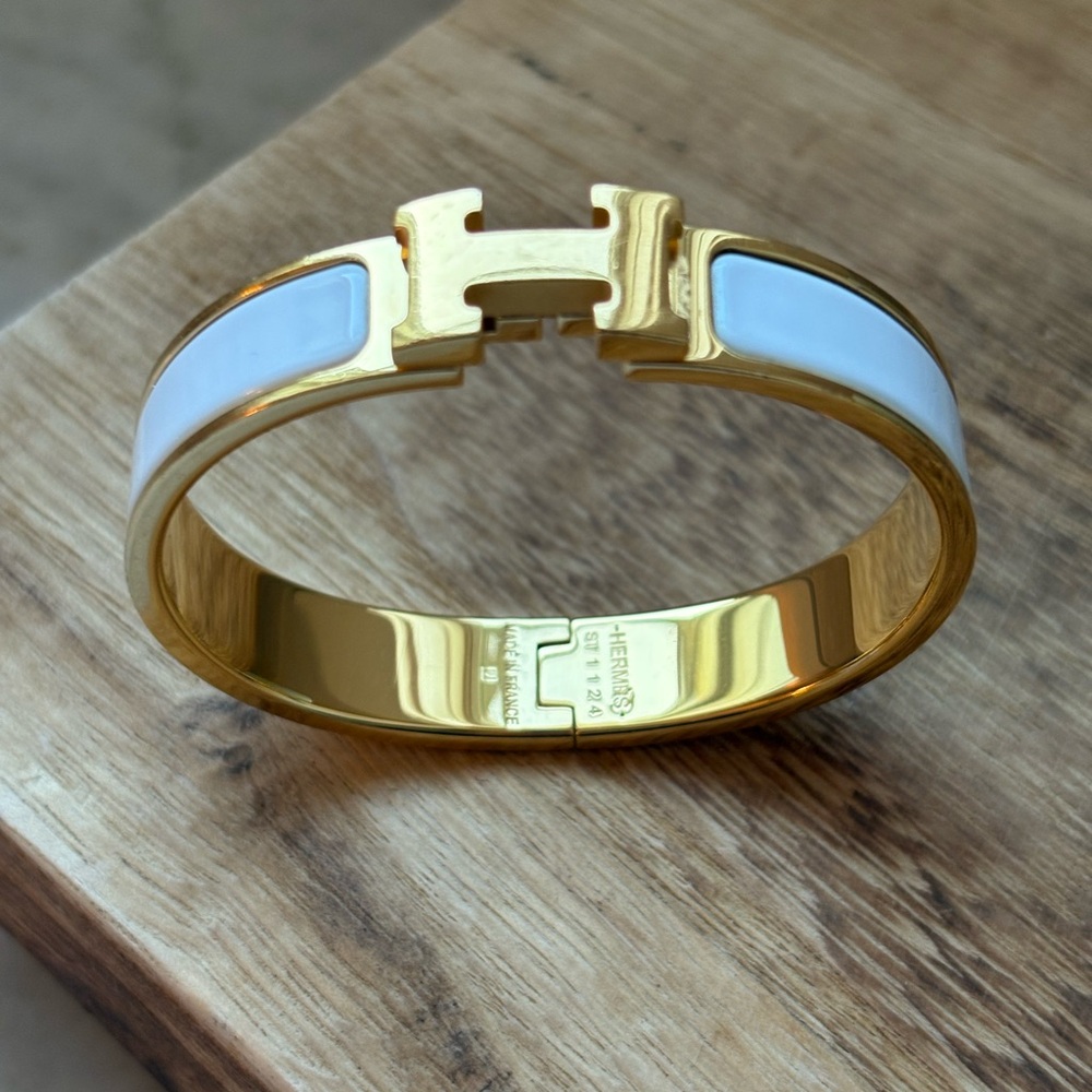 Hermes Clic H Bracelet Gold and White Enamel - Picture 3 of 8